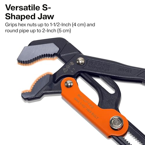 KLEIN TOOLS 68231 Swedish Pipe Wrench, S-Jaw Quick-Adjust Plumbers Wrench Fits Up to 2-Inch Round Pipe and 1-1/2-Inch Hex Nuts, 17-Inch