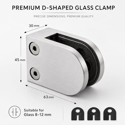 4-Pcs Round Flat-Back Glass Clamps, 304 Stainless Steel, Polished 4 D,Hair line