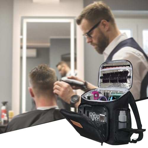 Hairstylist Travel Bag, Heat-Resistant Hair Tools Organizer with Adjustable Dividers, Large Cosmetology Barber Organizer Backpack for Brushes, Hot Tools and Supplies