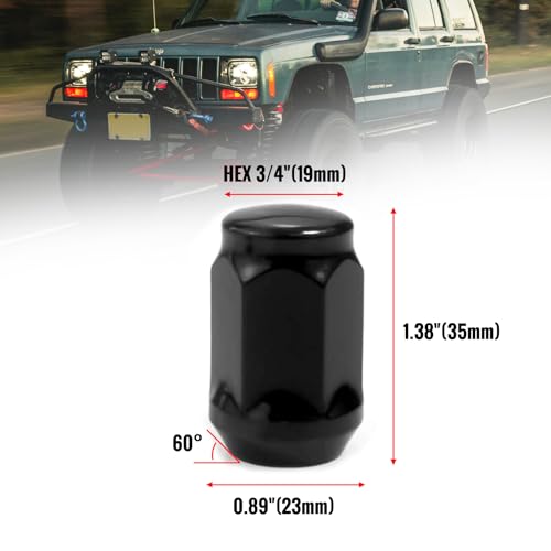 M14x1.5 Large Acorn Seat Wheel Lug Nuts, 20 PCS OEM Factory Style Closed End Lugnuts for Grand Cherokee, Wrangler, Mustang, Camaro, RAM 1500 (Black) Black