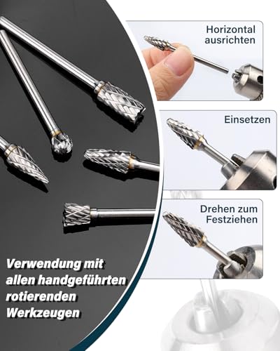 Lytool Carbide Burr Set, 12 Pieces Double Cut Rotary Cutter with 3 mm Shank, Dremel Accessories for Wood Carving, Metal Polishing, Engraving, Grinding and Drilling