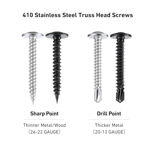 Black Self Tapping Screws Assortment Kit 463PCS, Modified Truss Head Sheet Metal Screws #8#10 1/2",5/8",3/4",1",1-1/4",1-1/2" Stainless Steel 410 Self Drilling Screw for Metal Wood Plastic #8#10 463PCS Black