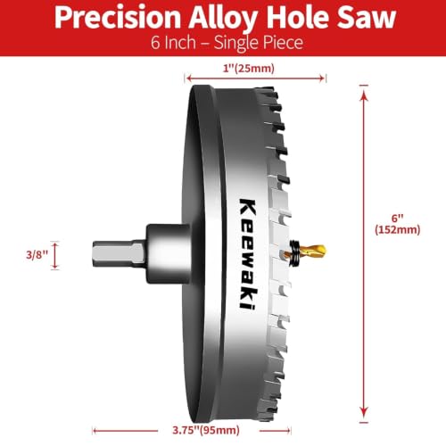 6-Inch TCT Carbide Hole Saw Cutter for Stainless Steel & Metal 1-Piece Set(6")