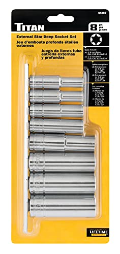 Titan 68302 8-Piece 3/8-Inch and 1/2-Inch Drive External Star Deep Socket Set