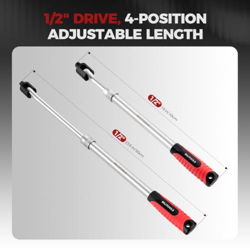 BILITOOLS 3-Piece Extendable Breaker Bar Set, 1/4, 3/8 and 1/2 in Drive