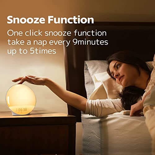 Dekala Sunrise Alarm Clocks for Bedrooms, Wake Up Light with Sunrise Simulation, Clock Radio Dual Alarms & Natural Sounds, Snooze & Sleep Aid, FM Radio, 7 Colors Night Light Classic Version