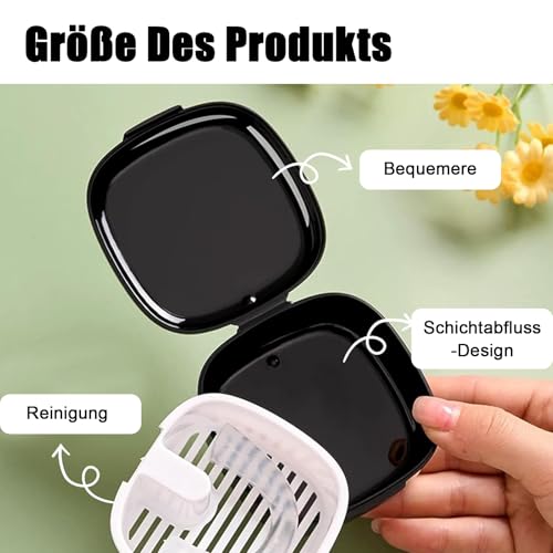 Pack of 2 Denture Box, Portable Denture Box, Denture Box with Hanging, Portable for Storage and Cleaning Dummies and Braces (Black, White)
