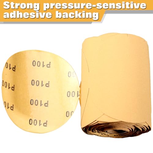 SPEEDWOX 100 Pcs 100 Grit Sandpaper Roll 5 inch Round Sanding Discs Adhesive Back PSA Sticky Back No Hole Stick and Sand Sandpaper for Wood, Auto Body Repair, Marine, Paint, Metal and Plastics