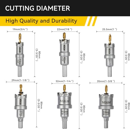 Mollom 6Pcs (19-35mm) TCT Heavy Duty Carbide Hole Saw Set 19-35mm 6