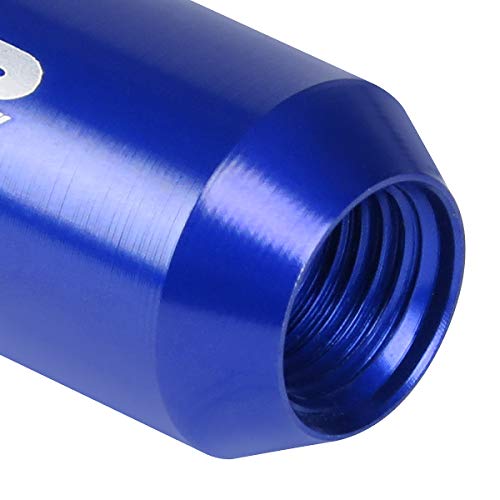 J2 Engineering 16Pcs 7075 Aluminum Open End M12 x 1.25 Lug Nuts w/4Pcs Lock Nuts & Key, Blue, Fit Conical Seat, LN-T7-010-125-BL