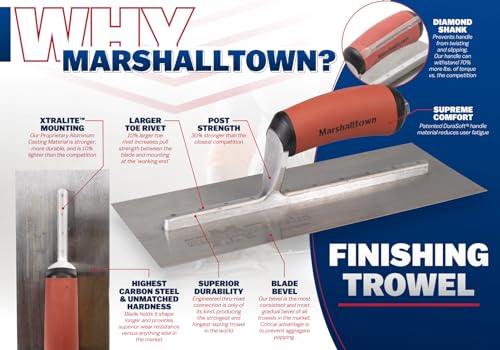 MARSHALLTOWN Blue Steel Finishing Trowel, 5 x 24 Inch, Made in the USA, Concrete, Masonry, Drywall and Plastering Tool, MXS245BD