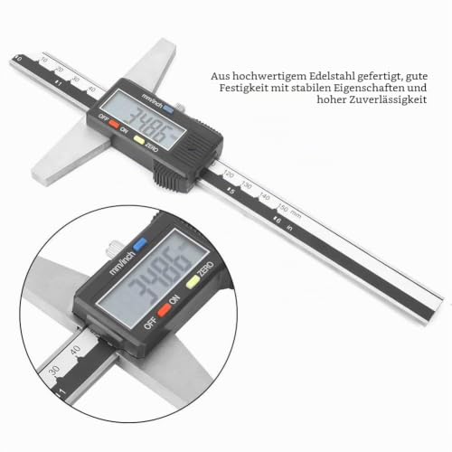 0-150 mm Digital Depth Gauge, 0.01 mm High Accuracy Stainless Steel Digital Depth Caliper with mm/Inch Measuring System