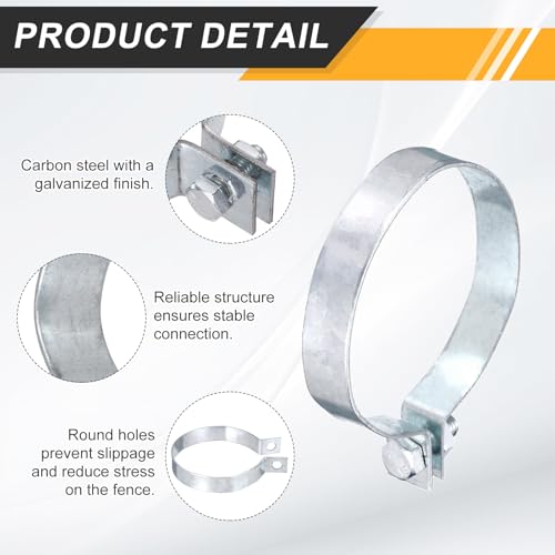 uxcell 20Pcs Brace Bands Chain Link Fence, Galvanized Steel Tension Bands with Bolts & Nuts for 2-15/16" Chain Link Post, Pipe, Gate, Fences Panels, Silver (4.2" Length x 0.7" Width) 2-15/16" ID x 4.2" Length x 0.7" Width 20