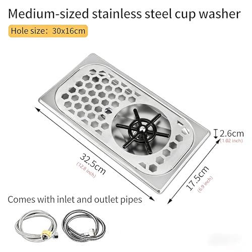 Commercial Grade 304 Stainless Steel Cup Washer Rinser, High Pressure Under Counter Cup Cleaner, Easy Clean for Bar, Cafe, Restaurant, Detachable Nozzle