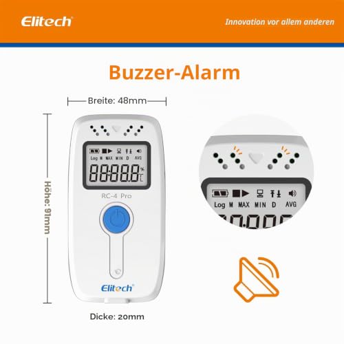 Elitech RC-4Pro Reusable Temperature Data Logger -40~85°C USB Data Logger for PDF & CSV 64000 Records with Free Software & Acoustic Alarm for Laboratory Temperature Monitoring Temperature RC-4 Pro 1