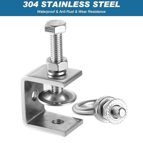 10PCS C-Clamps, I- Beam Clamp with M8 Stainless Steel Screw Ring Silver 10PCS