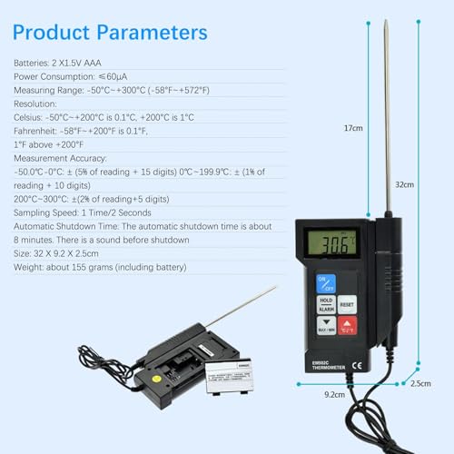 Professional Digital Thermometer with Sensor High Precision Electronic Thermometer Water Temperature EM502C for Food Industry