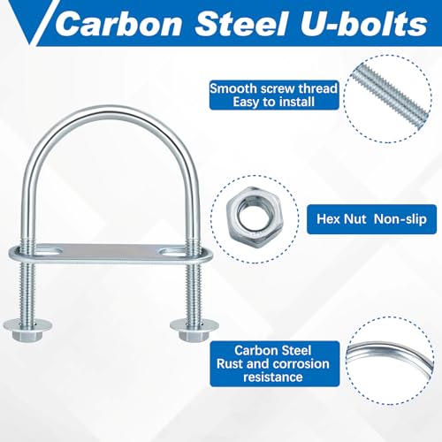 Therwen 16 Sets U Bolt Round Bend Zinc Plated with Nut, M6 x 50 mm X 80 mm