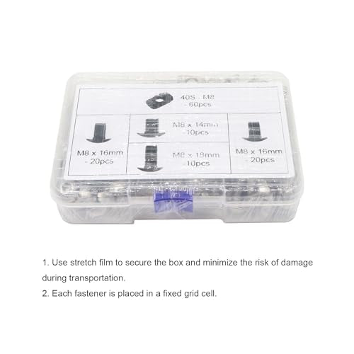 120Pcs 4040 Aluminum Extrusion Hardware Kit - M8 T Slot Nuts & Bolts 10Pcs M8x14, 40 M8x16, 10 M8x18, 60Pcs 40 Series M8 Drop-in T Nuts, Compatible with 4040 4080 Extrusion Accessories 40 Series Type Silver
