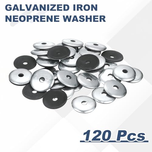 uxcell 120Pcs EPDM Bonded Sealing Rubber Washers, 1/4" x 1-3/16" Galvanized Iron Neoprene Rubber Washers Gasket for Screws, Bolts, Metal Panels, Machinery 1/4" x 1-3/16"