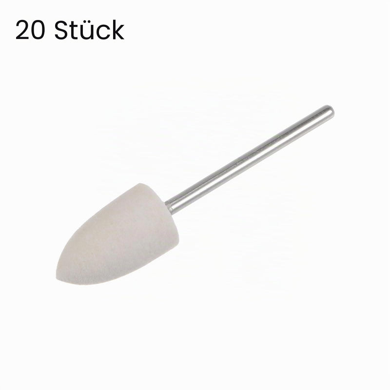QUARKZMAN Pack of 20 Wool Felt Mounted Mandrel Points 10 mm Head 1/10 Inch Shank Conical Polishing Drill Burrs Felt Polishing Buffing Disc for Rotary Tool 10mm x 18mm