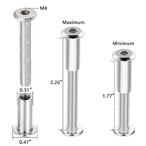100pcs M6x40mm Silver Furniture Bolts Hex Screw for Furniture Assembly 100