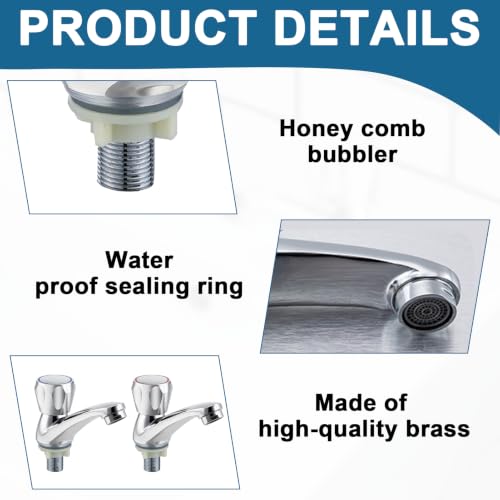 2 PCS Bathroom Taps, Hot and Cold Metal Basin Taps Pair