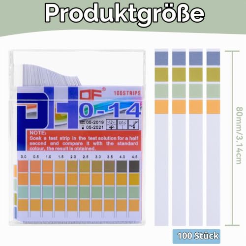 100 x PH Test Strips, 0-14 PH Value Test Strips Pool, Universal Urine Test Strips Bases, PH Strips, Pool Floor, Urine Test Strips Strips for Home, Aquariums, Laboratories, Measuring Range