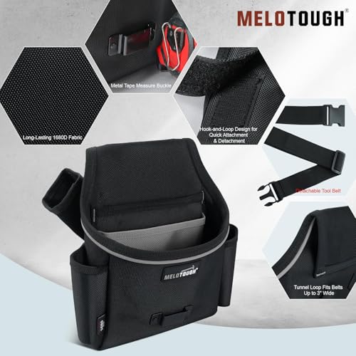 MELOTOUGH Tool Belt Pouch with Detachable Hammer Holster for Electrician, Carpenter, Construction