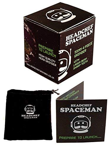 Headchef Spaceman Metal Herb Grinder with Laser Beam Cut, Ultra Sharp Teeth and Sifter Scraper, 4 Piece Grinder, 55mm (Space Black) Space Black