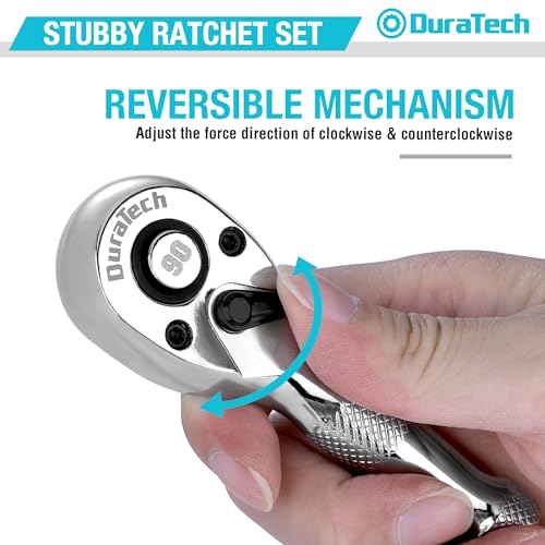 DURATECH 3-Piece Stubby Ratchet Wrench Set, 90-Tooth, 1/4", 3/8", 1/2"drive 1/4" & 3/8" & 1/2" Ratchet Set (3-Piece)