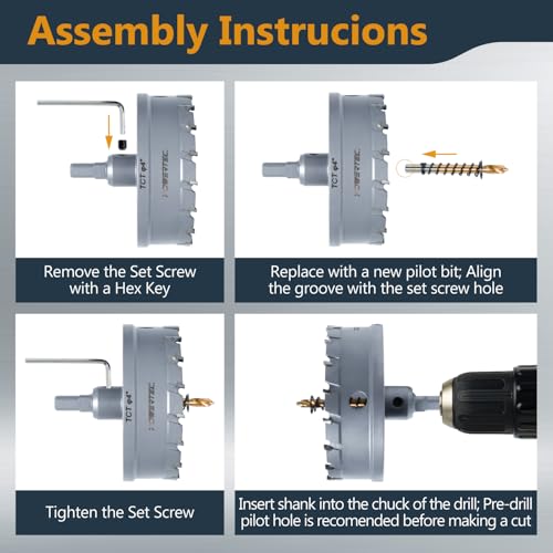 POWERTEC Tungsten Carbide Hole Saws for Soft & Hard Metal | 3" & 4" | Tungsten Carbide Tipped Hole Cutter Set with Titanium-Plated Pilot Drill Bit for Metal, Stainless Steel, Iron, Wood - 2PK (14913) 2PK Carbide Hole Saw Set (3", 4")