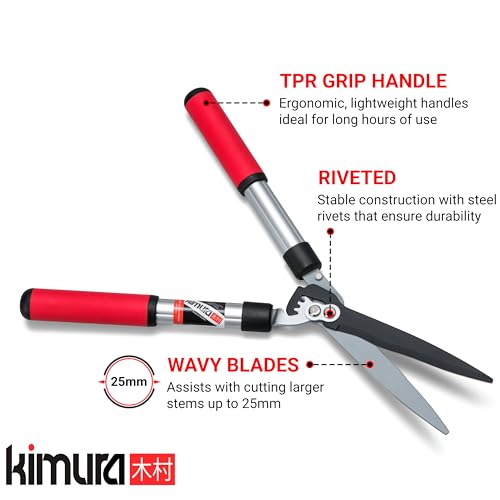 Kimura® Pro Heavy Duty Hedge Shears - Premium Garden Clippers with Patented Gearing Technology, Ultra Lightweight Aluminium Handles, Japanese SK5 Steel Blades, Ideal Shears for Gardening - 22" Trimmer 22"