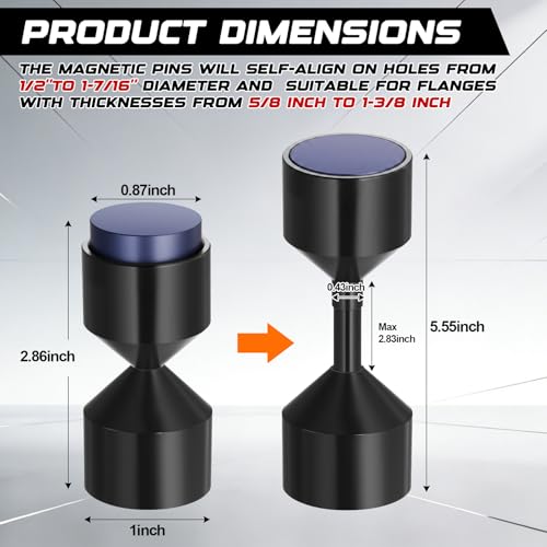 Kingdder 2 Pcs Flange Two Hole Pins with Magnetic 3/4" to 1-15/16" Two Hole Alignment Pins Threadless Design for Quick Installation and Removal CNC Precision Manufacturing