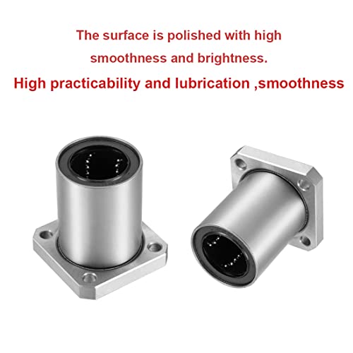HiPicco Linear Ball Bearings, LMK12LUU 12mm Square Flange Linear Motion Bushing Double Side Rubber Sealed for 12mm Linear Shaft CNC Machine 3D Printer 4 Pack