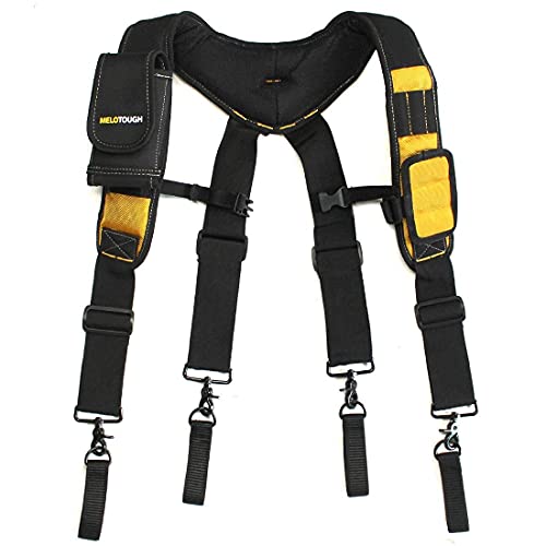 MELOTOUGH 1PACK Magnetic Suspenders Tool Belt Suspenders with Large Moveable Phone Holder, Pencil Holder, Adjustable Size Padded Suspenders + Padded Electrician Tool Belt Tradesman Pro Padded Tool Bel