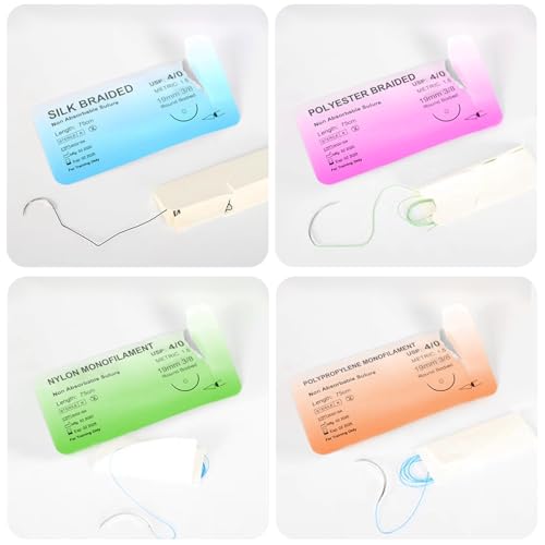 GAOUTO 32 Pieces Suture Material with Exercise Needles, Refill Pack for Surgical Suture Set, Needle and Thread Set, Wound Suture Kit Addition, Ideal Suture Exercise Thread for Students