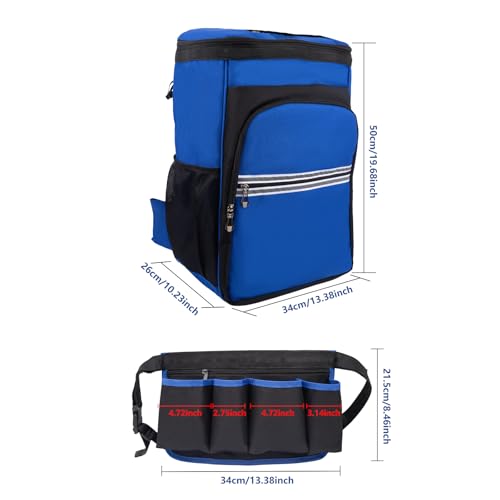 Cleaning Tool Backpack & Belt Set - Large Capacity Multi-Pocket, Durable Reinforced Material, Hands-Free for Housekeepers Cleaners Gardeners | Ideal for Housekeeping Car Cleaning Household Maintenance Blue