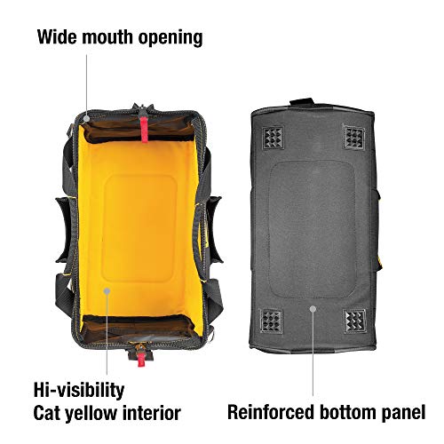 CAT 16-Inch Pro Wide Mouth Tool Bag, 14 Pockets for Tool Storage and Organization, Premium 1680D Water-Resistant Polyester Weave, Adjustable Shoulder Strap - 980206N 16 Inch