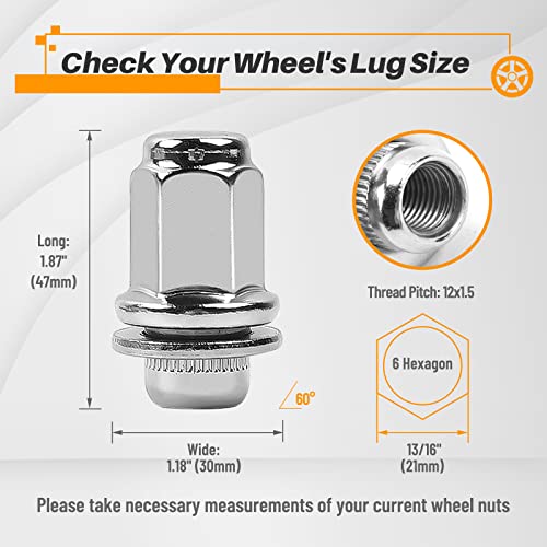 MIKKUPPA M12x1.5 Lug Nuts 24pcs 1.87' Chrome OEM Style Mag Seat Lug Nuts - M12x1.5 Wheel Lock Lug Nuts Replacement for Toyota Lexus OEM:00276-00901