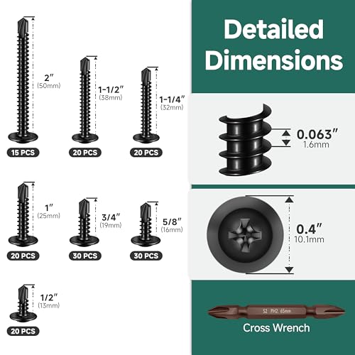 100Pcs 10 x 1 Stainless Steel Flat Head Socket Cap Self Drilling Screw & 155Pcs #10 Self Tapping Screws for Metal, Black 410 Stainless Steel Truss Head Sheet Metal Screws, Self Drilling Screws
