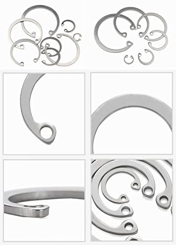 200Pcs 8mm 10mm 12mm 14mm 16mm 18mm 20mm 22mm 24mm 26mm Metric 304 Stainless Steel Internal Snap Ring, Circlip Retaining Ring Assortment Kit