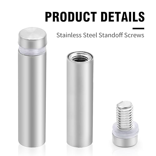 1/2 x 2 Inch Standoff Screws, Stainless Steel 45mm Extra Long Mounting Glass Hardware Advertising Wall Standoff Sign Holders Screws for Hanging Acrylic Picture Frame (60 Pack) 60 Pack