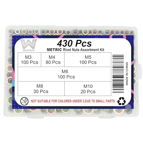 430Pcs Metric Rivet Nut Kit, Metric Rivnut Kit,Threaded Inserts for Metal Yellow Metric 430Pcs Kit