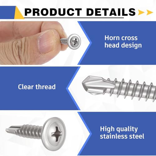 LEIFIDE 500pcs #8 x 1 Stainless Steel Self Tapping Screws, Phillips Drive Modified Truss Head, 410 Stainless Steel Sheet Metal Screws for Metal, Plastic, Wood #8 x 1"