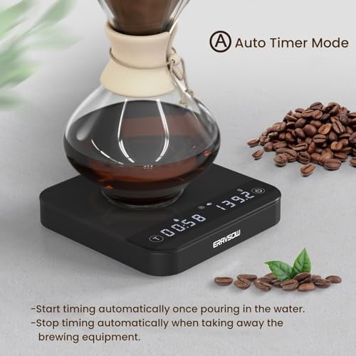 Mini Coffee Scale with Auto Timing, Rechargeable Espresso Scale with Timer, 2kg/0.1g High Precision Scale for Espresso and Pour-Over Coffee with Brewing Assist Modes Matte Black