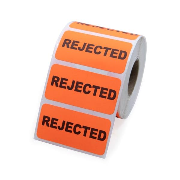 2” x 1” Rejected Inventory Labels – Fluorescent Red Quality Control Stickers for Warehouse & Manufacturing | 500 Labels/Roll, Permanent Adhesive, 1” Core | LabelValue LV-REJECTED2