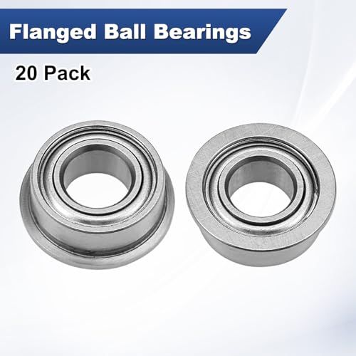 M METERXITY 20-Pack MF105ZZ Flanged Ball Bearing, 5 x 10 x 4mm Double Metal Shielded Chrome Steel (GCr15) Flange Rip Bearings for Wheelbarrow/Printer/Fax Machines/Power Tools 5mm x 10mm x 4mm