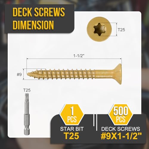 DTGN 500Pack #9x1-1/2 Deck Wood Screws kit Carbon Steel Tan #9x1-1/2" 500