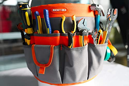 MELOTOUGH Bucket Idea Bucket Tool Organizer With 35 Pockets Fits to 3.5-5 Gallon Bucket,Work Knee Pads for Men Women Construction, Flooring, Roofing - Comfortable and Non Slip(Orange)
